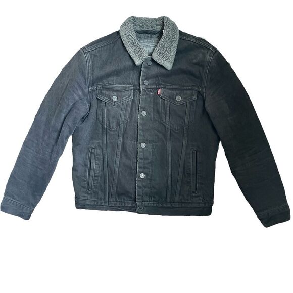 Levi's Denim Jacket Sherpa Lining and Collar Size Medium Black Wash - Picture 2 of 7